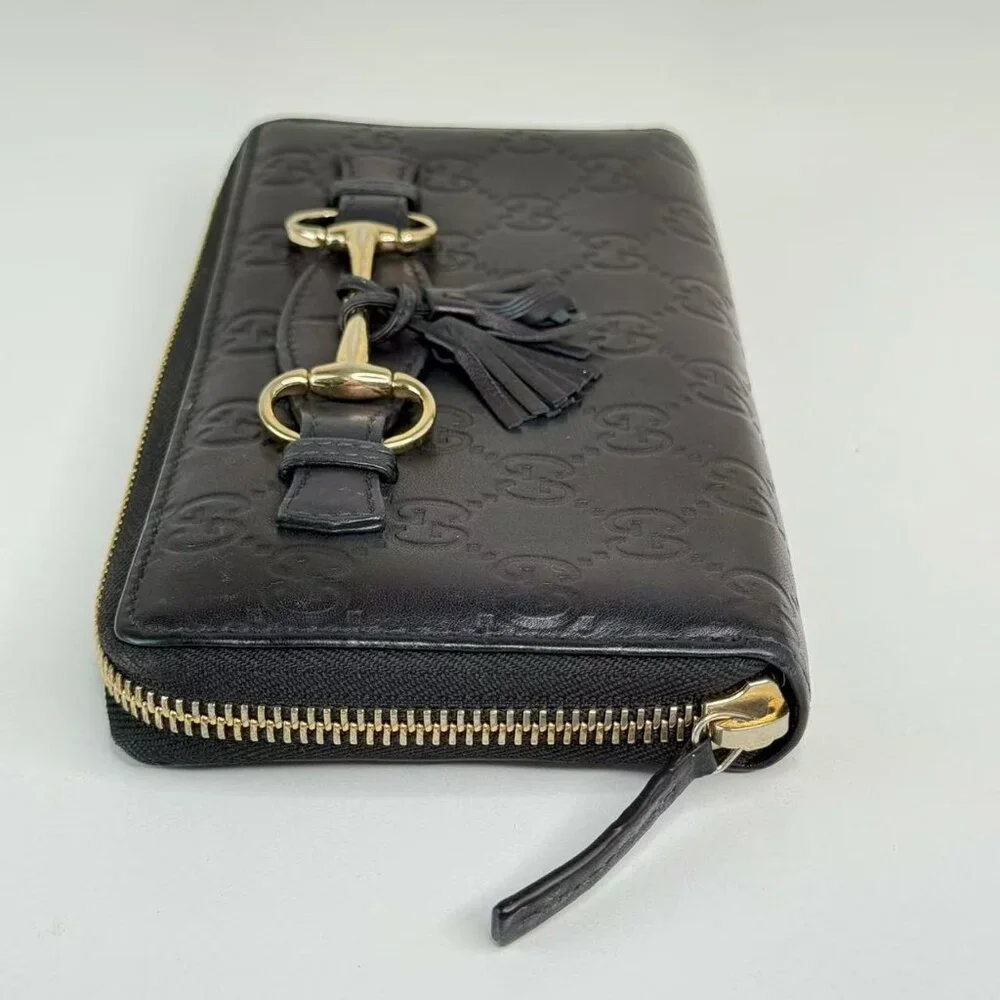 Gucci GG Logo Printed Leather Wallet Navy Blue with Gold Tone Hardware